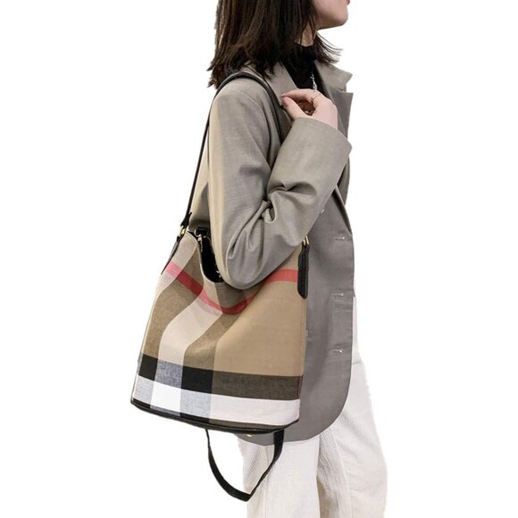 Designer Women's Plaid Tote Bag – Spacious Canvas Purse for Everyday Use - Picture 4 of 5